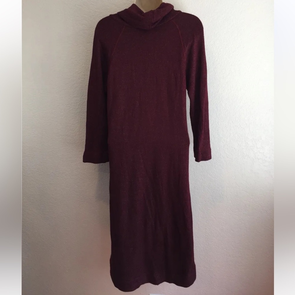Evereve + Micheal Stars Women's M Burgundy Cowl Neck LS Midi Terry Sweater Dress - Picture 6 of 9